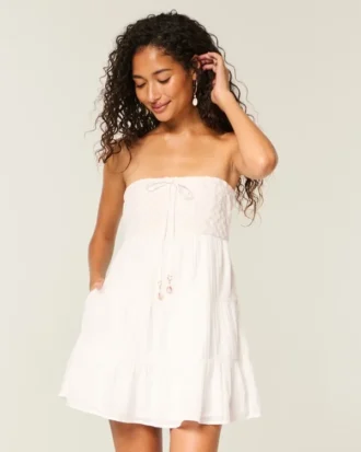 Straplez Kroşe Stil Korse Babydoll Mini Elbise Straplez Kroşe Stil Korse Babydoll Mini Elbise