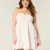 Straplez Nakışlı Babydoll Elbise