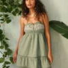 Straplez Nakışlı Babydoll Elbise