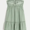 Straplez Nakışlı Babydoll Elbise