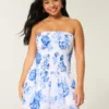 Straplez Smocked Bodice Mini Elbise