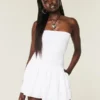 Straplez Smocked Bodice Mini Elbise