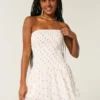 Straplez Smocked Bodice Mini Elbise