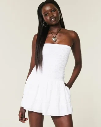 Straplez Smocked Bodice Mini Elbise Straplez Smocked Bodice Mini Elbise