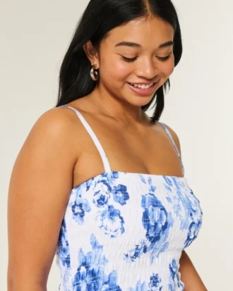 Straplez Smocked Bodice Mini Elbise