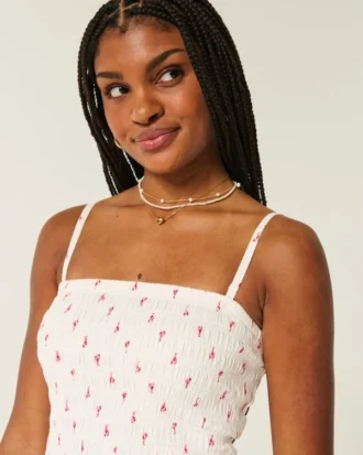 Straplez Smocked Bodice Mini Elbise