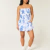Straplez Smocked Bodice Mini Elbise