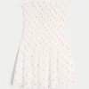 Straplez Smocked Bodice Mini Elbise