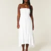 Straplez Smocked Maxi Elbise