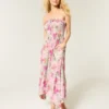Straplez Smocked Maxi Elbise