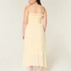 Straplez Smocked Maxi Elbise