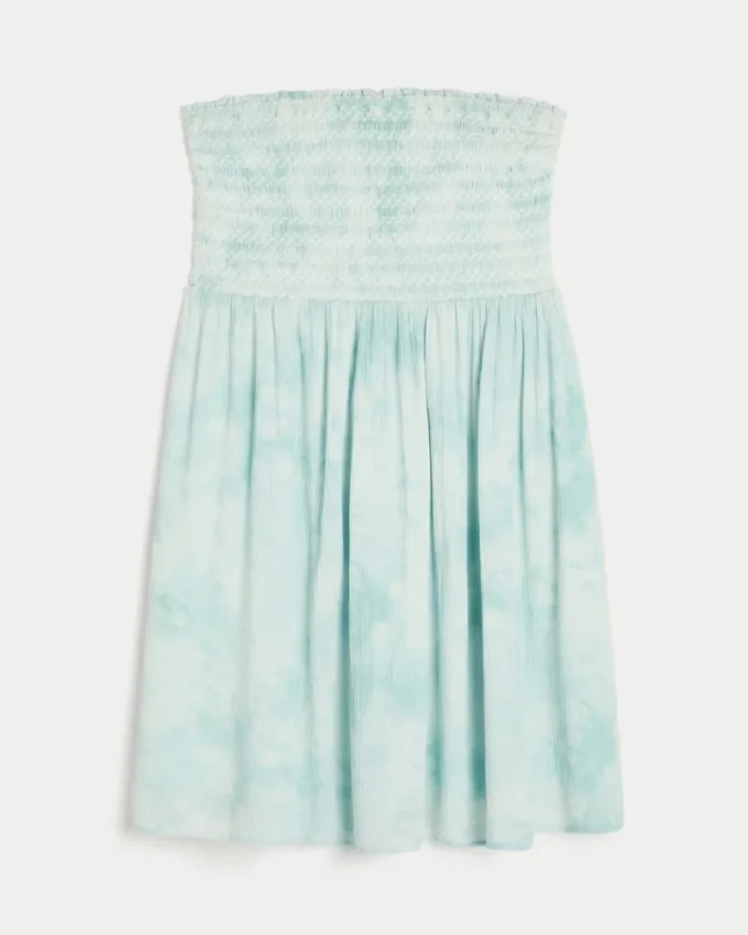 Straplez Smocked Mini Elbise