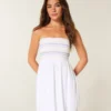 Straplez Smocked Mini Elbise