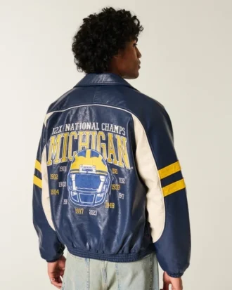 Suni Deri Michigan Üniversitesi Wolverines Grafik Ceket