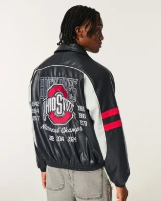 Suni Deri Ohio State Üniversitesi Buckeyes Grafik Ceket