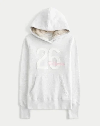 Suni Kürk Astarlı Kapüşonlu Grafik Kapüşonlu Sweatshirt