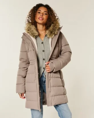 Suni Kürk Astarlı Puffer Parka