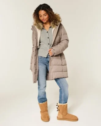 Suni Kürk Astarlı Puffer Parka