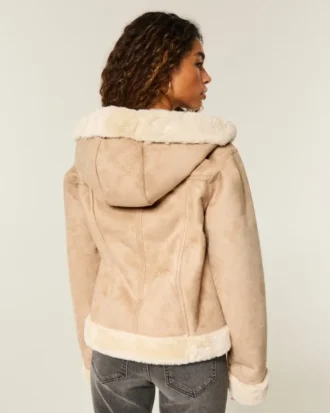 Suni Kürk Astarlı Suni Shearling Kapüşonlu Ceket