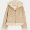 Suni Kürk Astarlı Suni Shearling Kapüşonlu Ceket