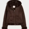 Suni Kürk Astarlı Suni Shearling Kapüşonlu Ceket