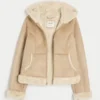 Suni Kürk Astarlı Suni Shearling Kapüşonlu Ceket