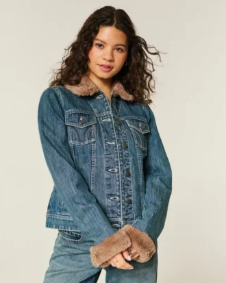 Suni Kürk Süslü Denim Ceket Suni Kürk Süslü Denim Ceket
