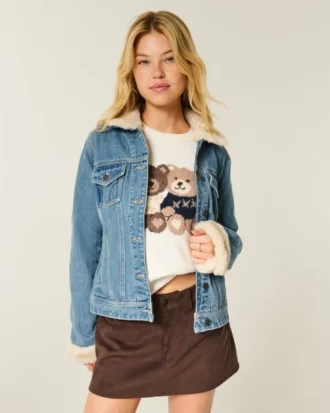 Suni Kürk Süslü Denim Ceket