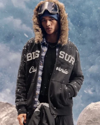 Suni Kürk Süslü Fermuarlı Big Sur Grafik Kapüşonlu Sweatshirt