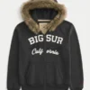 Suni Kürk Süslü Fermuarlı Big Sur Grafik Kapüşonlu Sweatshirt Suni Kürk Süslü Fermuarlı Big Sur Grafik Kapüşonlu Sweatshirt