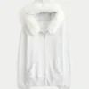 Suni Kürk Süslü Fermuarlı Kapüşonlu Sweatshirt Suni Kürk Süslü Fermuarlı Kapüşonlu Sweatshirt