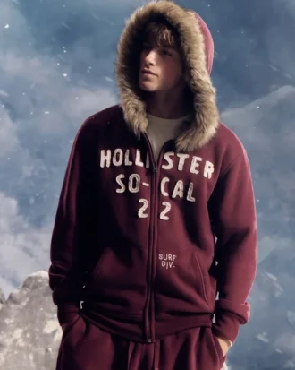 Suni Kürk Süslü Fermuarlı Logo Grafik Kapüşonlu Sweatshirt