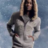 Suni Kürk Süslü Fermuarlı Logo Grafik Kapüşonlu Sweatshirt Suni Kürk Süslü Fermuarlı Logo Grafik Kapüşonlu Sweatshirt