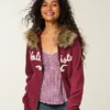 Suni Kürk Süslü Logo Grafik Fermuarlı Kapüşonlu Sweatshirt Suni Kürk Süslü Logo Grafik Fermuarlı Kapüşonlu Sweatshirt