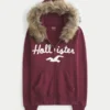 Suni Kürk Süslü Logo Grafik Fermuarlı Kapüşonlu Sweatshirt Suni Kürk Süslü Logo Grafik Fermuarlı Kapüşonlu Sweatshirt