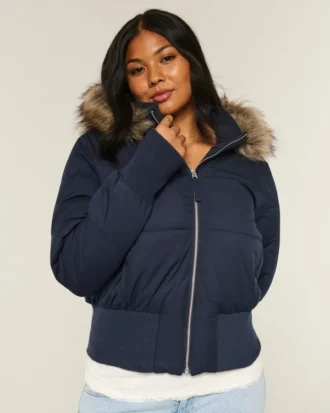 Suni Kürk Süslü Puffer Bomber Ceket