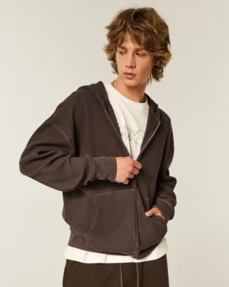 Termal Fermuarlı Kapüşonlu Sweatshirt