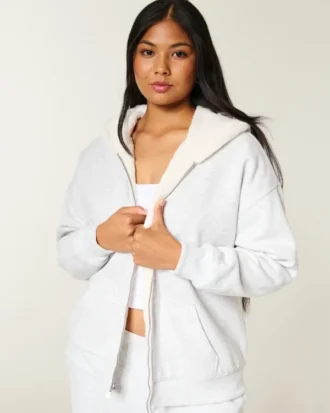 Ters Çevrilebilir Suni Kürk Astarlı Fleece Fermuarlı Kapüşonlu Sweatshirt