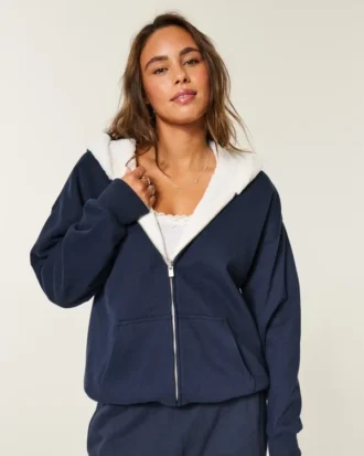 Ters Çevrilebilir Suni Kürk Astarlı Fleece Fermuarlı Kapüşonlu Sweatshirt