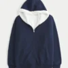 Ters Çevrilebilir Suni Kürk Astarlı Fleece Fermuarlı Kapüşonlu Sweatshirt Ters Çevrilebilir Suni Kürk Astarlı Fleece Fermuarlı Kapüşonlu Sweatshirt