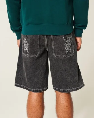 Tiger Grafik Baggy Denim Şort