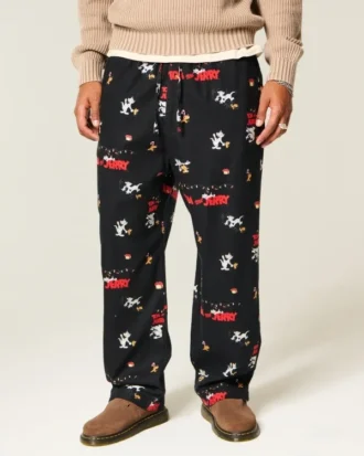 Tom ve Jerry Grafik Flanel Pijama Pantolonu