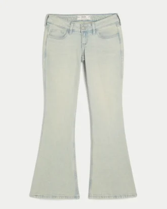 Ultra Düşük Bel Açık Renk Yıkanmış Flare Jeans