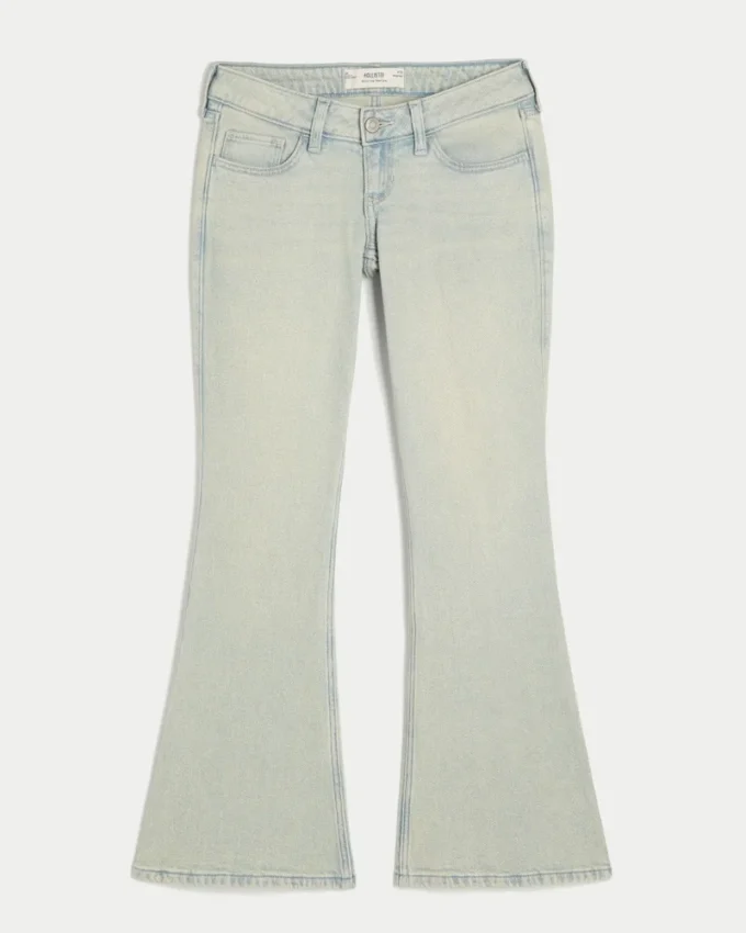 Ultra Düşük Bel Açık Renk Yıkanmış Flare Jeans Ultra Düşük Bel Açık Renk Yıkanmış Flare Jeans