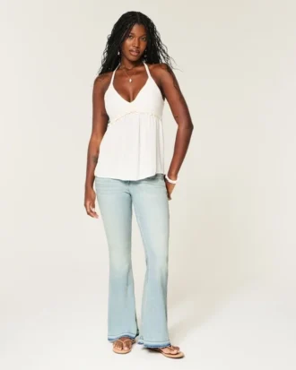 Ultra Düşük Bel Açık Yıkama Let-Down Hem Flare Jeans Ultra Düşük Bel Açık Yıkama Let-Down Hem Flare Jeans
