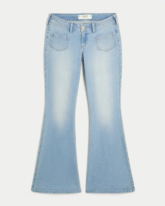 Ultra Düşük Bel Açık Yıkama Ön Cepli Flare Jean Ultra Düşük Bel Açık Yıkama Ön Cepli Flare Jean