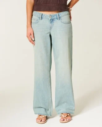 Ultra Düşük Bel Açık Yıkama Tokalı Arka Baggy Jean