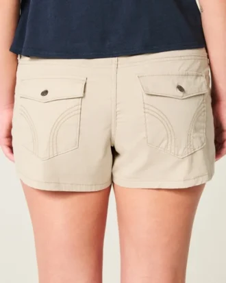 Ultra Düşük Bel Haki Twill Mini Şort
