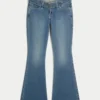 Ultra Düşük Bel Koyu Yıkama Kemerli Flare Jean Ultra Düşük Bel Koyu Yıkama Kemerli Flare Jean