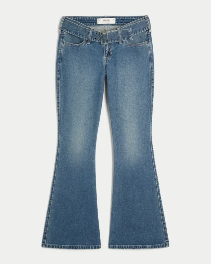 Ultra Düşük Bel Koyu Yıkama Kemerli Flare Jean Ultra Düşük Bel Koyu Yıkama Kemerli Flare Jean